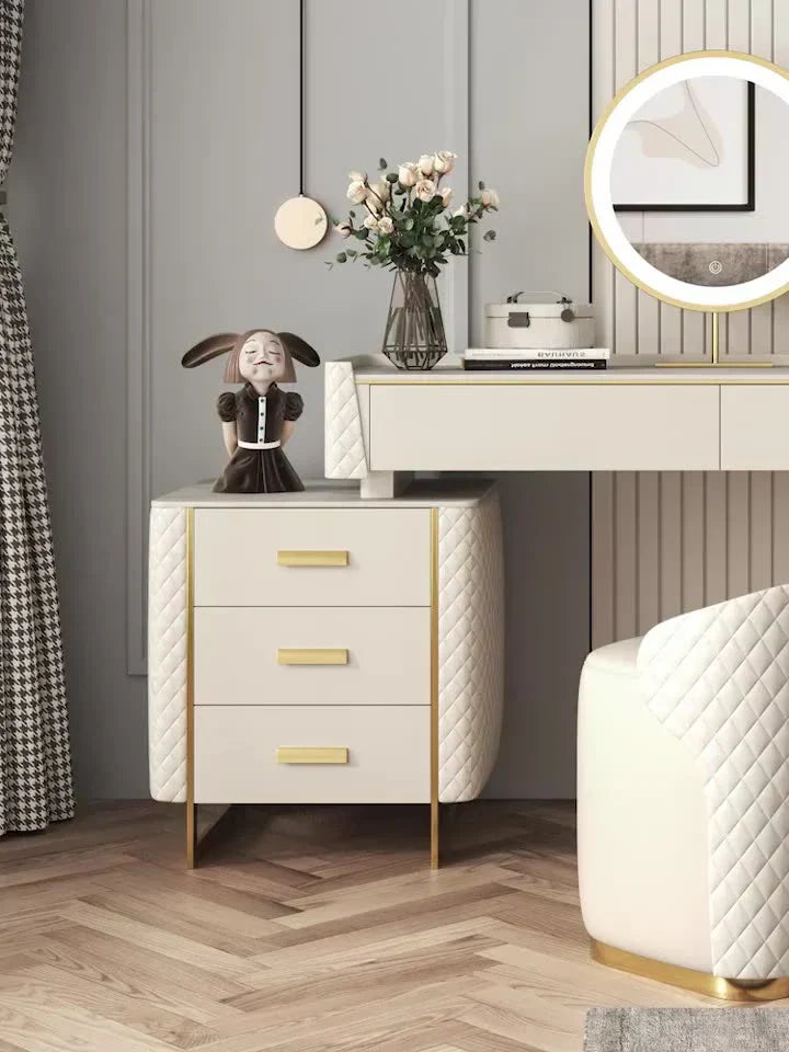 Pacific Dressing Table With Ottoman In Stainless Steel - Gold - Oak Inside