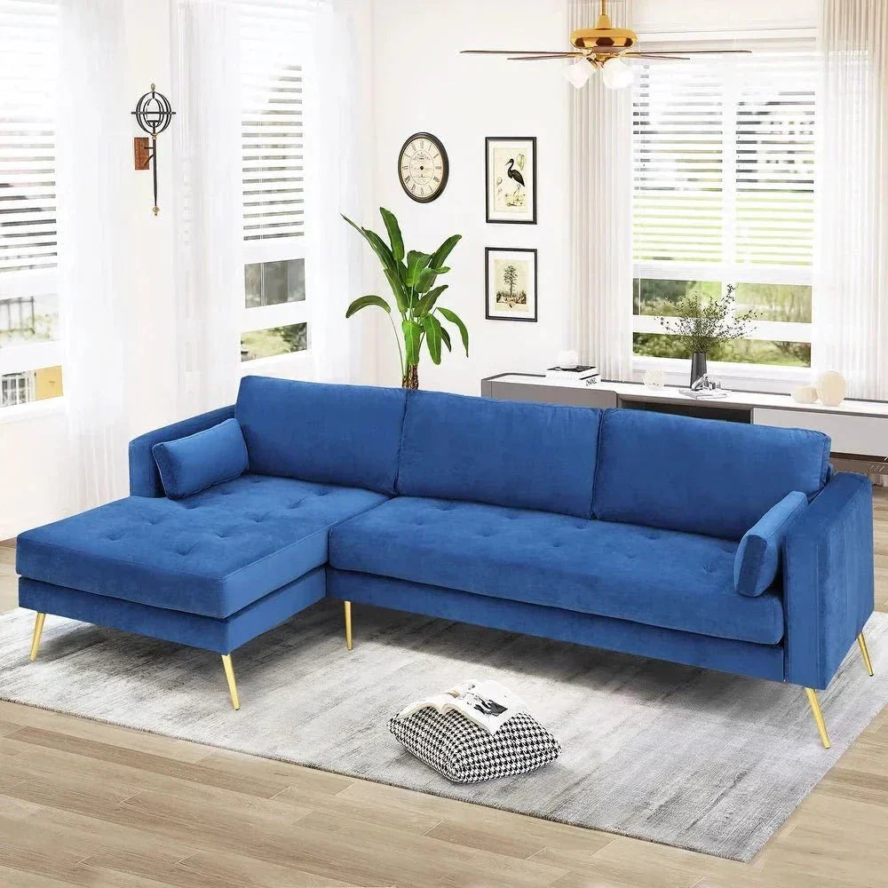 Volly High Back Couch Mid-century Suede SS Legs Chaise Sofa - Oak Inside