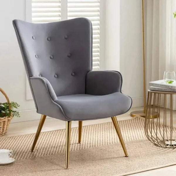 Kitty Button-Tufted Wingback Chair - Oak Inside