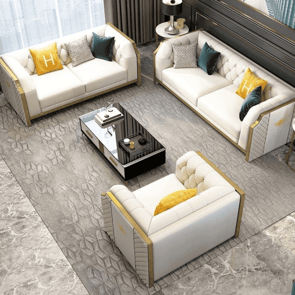Bentley Luxury Chesterfield Sofa Set In Off White - Oak Inside