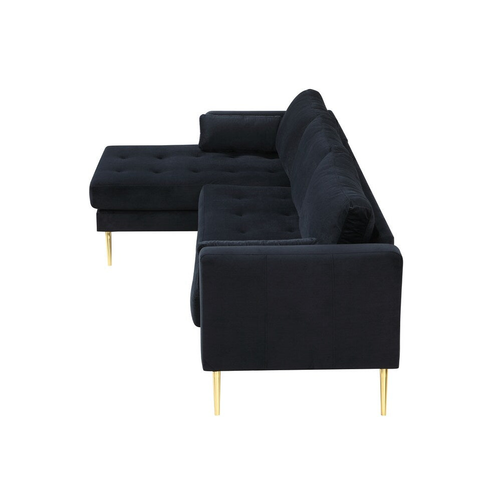 Volly One Couch Mid-century Sectional Sofa in Black - Oak Inside