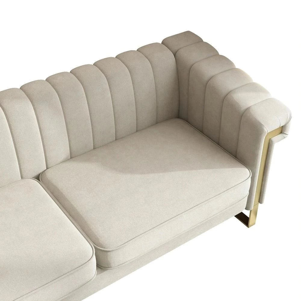 Glam Sofa Set in Beige With Golden SS Frame - Oak Inside
