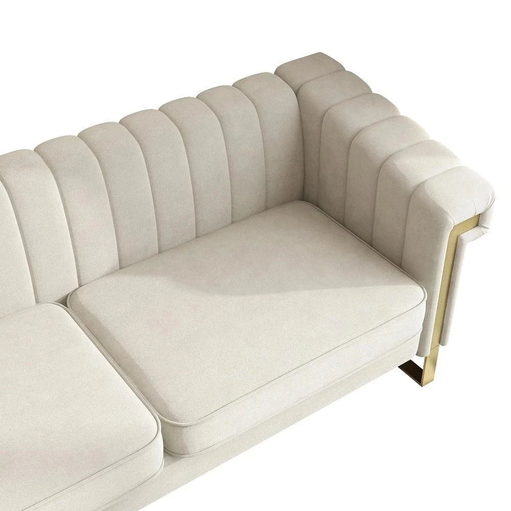 Glam Sofa Set in Beige With Golden SS Frame - Oak Inside