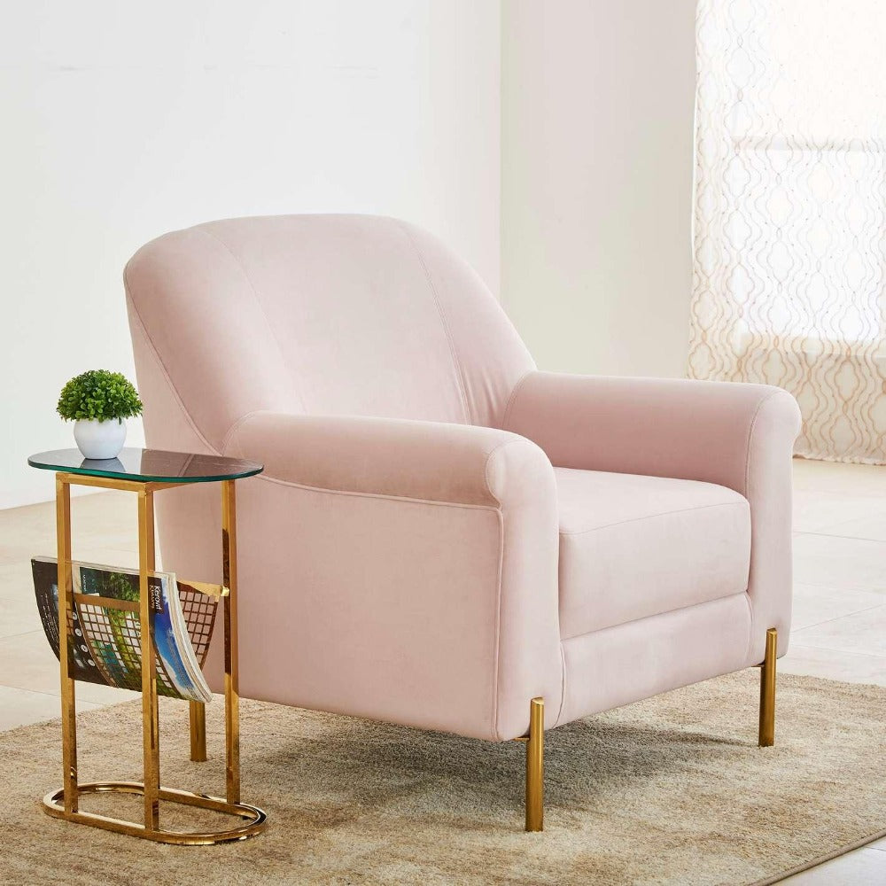 Inox Kings-well Barrel Accent Chair in Pink - Oak Inside