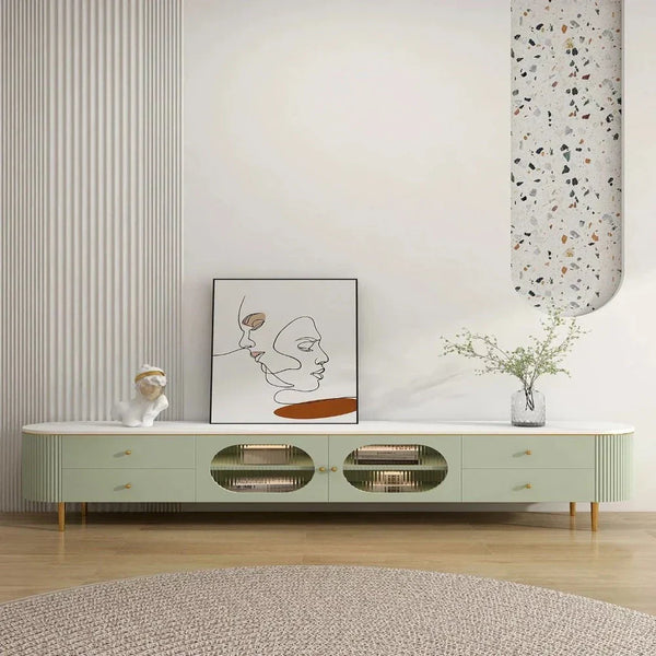 Texo Luxury TV Unit in Green - Oak Inside