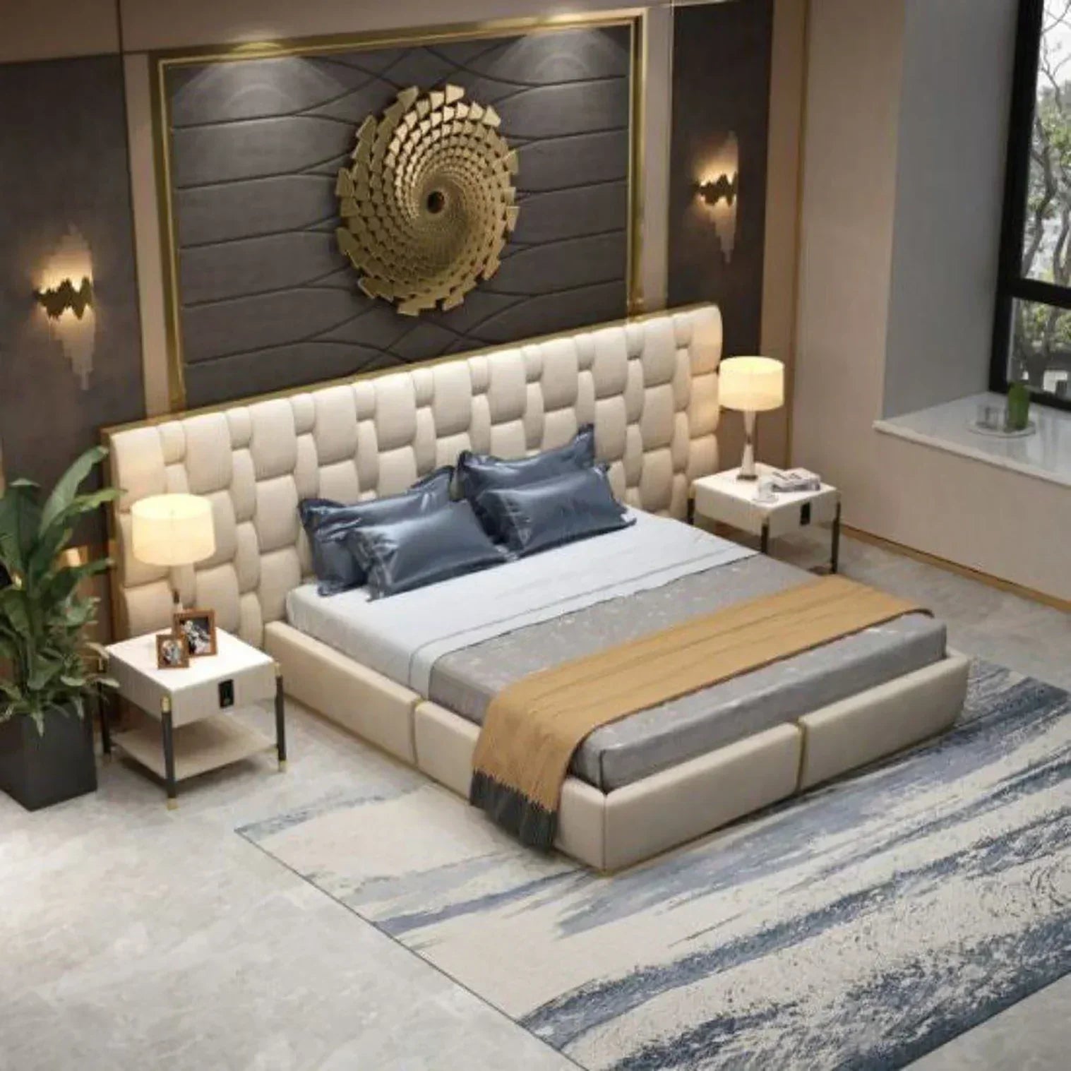 Casper Premium Upholstered Bed With Side Tables in Suede