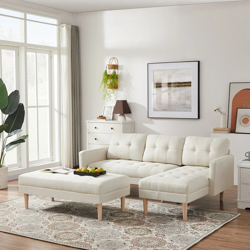 Practo Modern Suede Sofa Set in Suede With Setty - Oak Inside