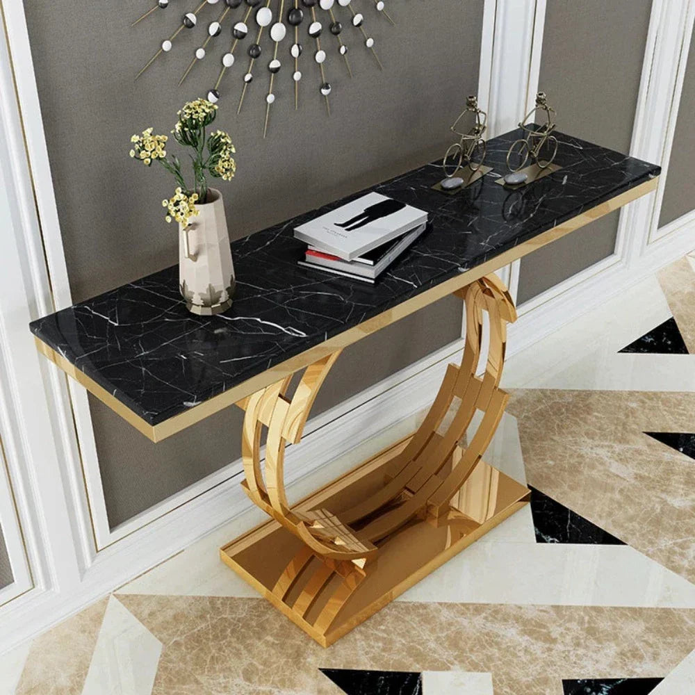 Rolex Golden Console Table - Stainless Steel - Oak Inside
