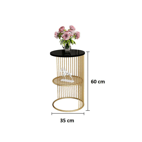 Inox Side Table in Stainless Steel with Marble Top